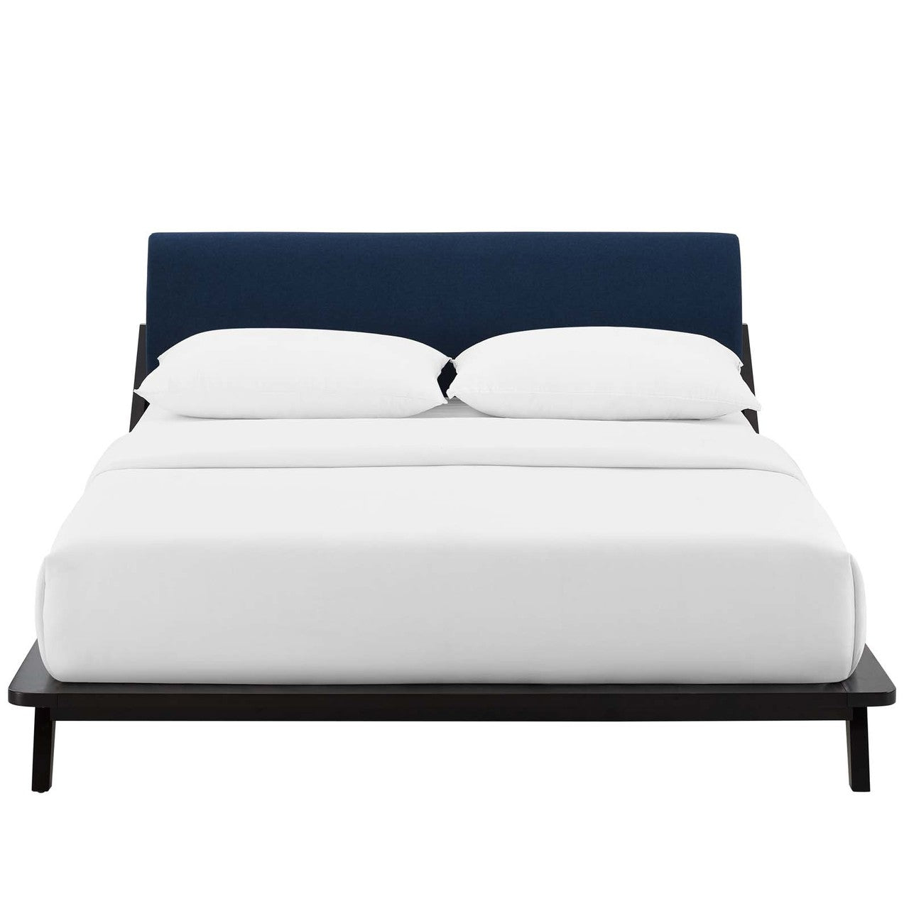 Luella Queen Upholstered Fabric Platform Bed, Queen Size, Wood Fabric, Natural Brown Blue, 15534