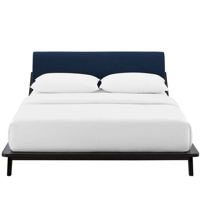 Luella Queen Upholstered Fabric Platform Bed, Queen Size, Wood Fabric, Natural Brown Blue, 15534