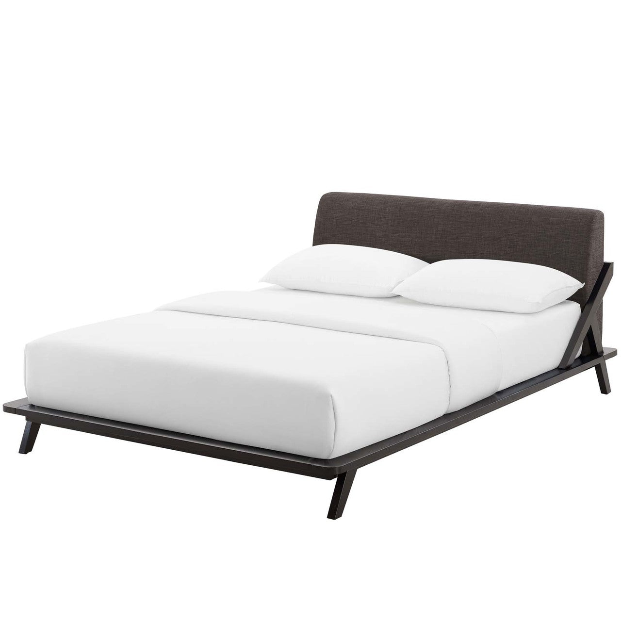 Luella Queen Upholstered Fabric Platform Bed, Queen Size, Wood Fabric, Natural Brown Brown, 15535