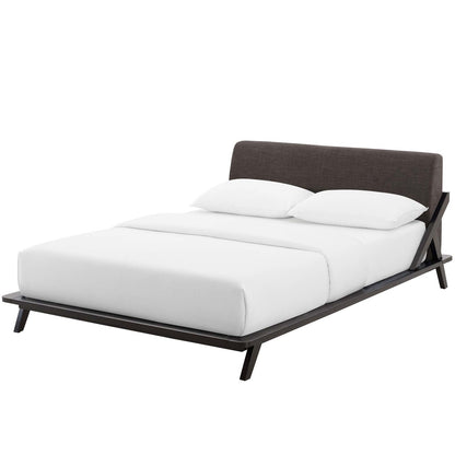 Luella Queen Upholstered Fabric Platform Bed, Queen Size, Wood Fabric, Natural Brown Brown, 15535
