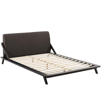 Luella Queen Upholstered Fabric Platform Bed, Queen Size, Wood Fabric, Natural Brown Brown, 15535