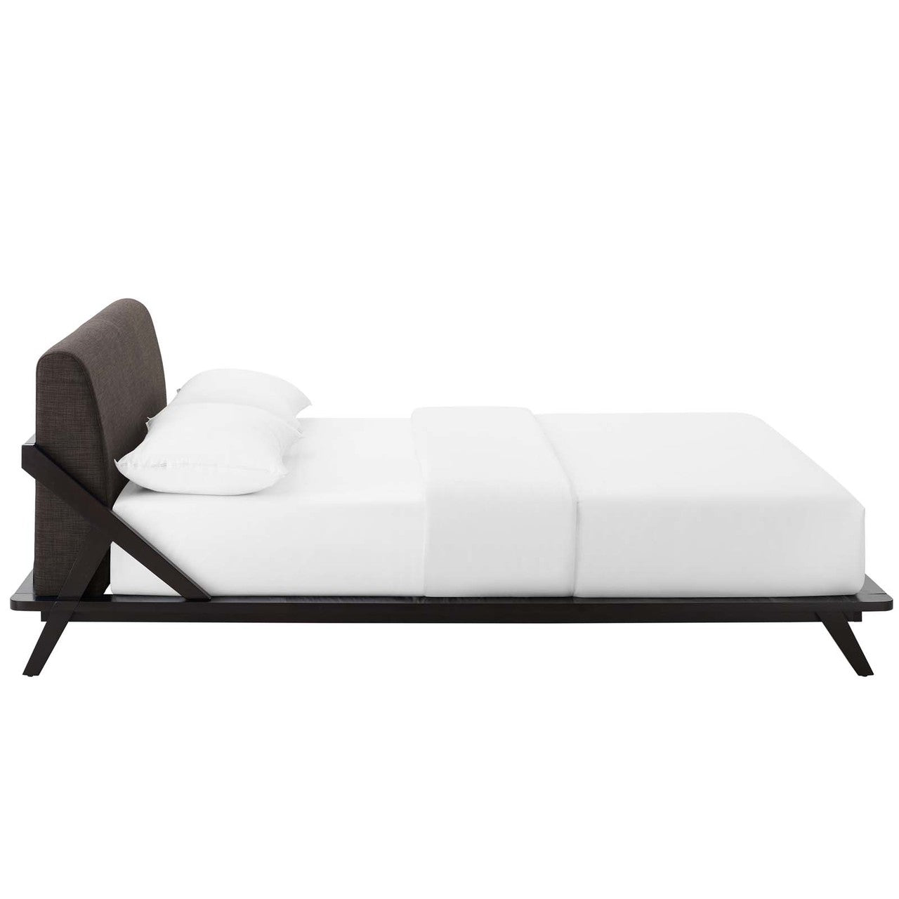 Luella Queen Upholstered Fabric Platform Bed, Queen Size, Wood Fabric, Natural Brown Brown, 15535