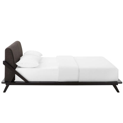 Luella Queen Upholstered Fabric Platform Bed, Queen Size, Wood Fabric, Natural Brown Brown, 15535