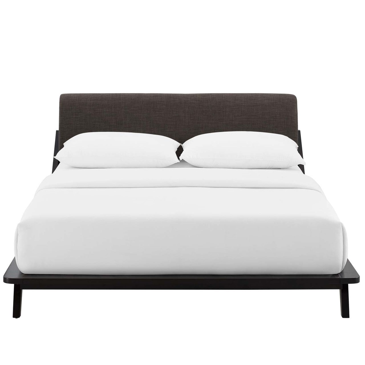 Luella Queen Upholstered Fabric Platform Bed, Queen Size, Wood Fabric, Natural Brown Brown, 15535