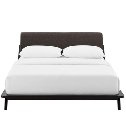 Luella Queen Upholstered Fabric Platform Bed, Queen Size, Wood Fabric, Natural Brown Brown, 15535