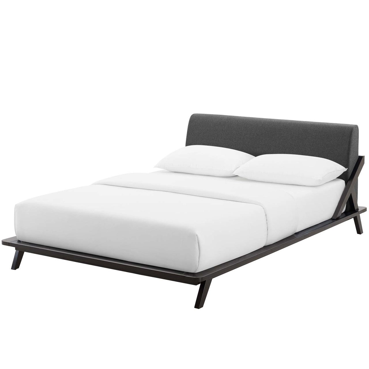 Luella Queen Upholstered Fabric Platform Bed, Queen Size, Wood Fabric, Natural Brown Grey Gray, 15536