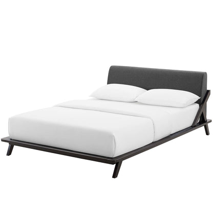 Luella Queen Upholstered Fabric Platform Bed, Queen Size, Wood Fabric, Natural Brown Grey Gray, 15536