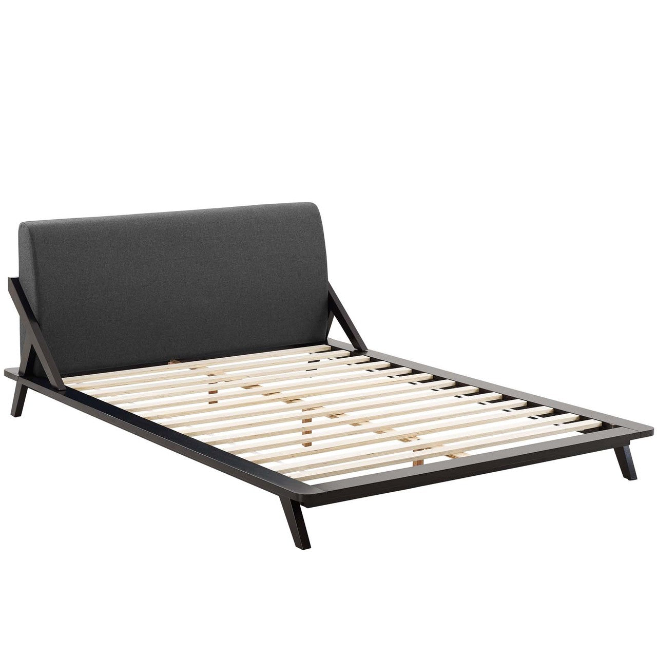 Luella Queen Upholstered Fabric Platform Bed, Queen Size, Wood Fabric, Natural Brown Grey Gray, 15536