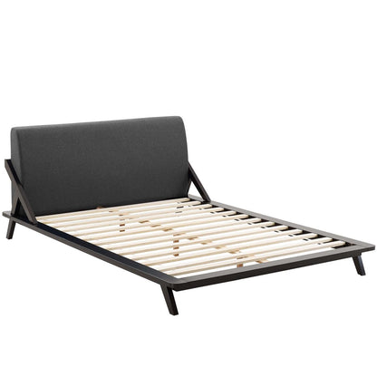 Luella Queen Upholstered Fabric Platform Bed, Queen Size, Wood Fabric, Natural Brown Grey Gray, 15536