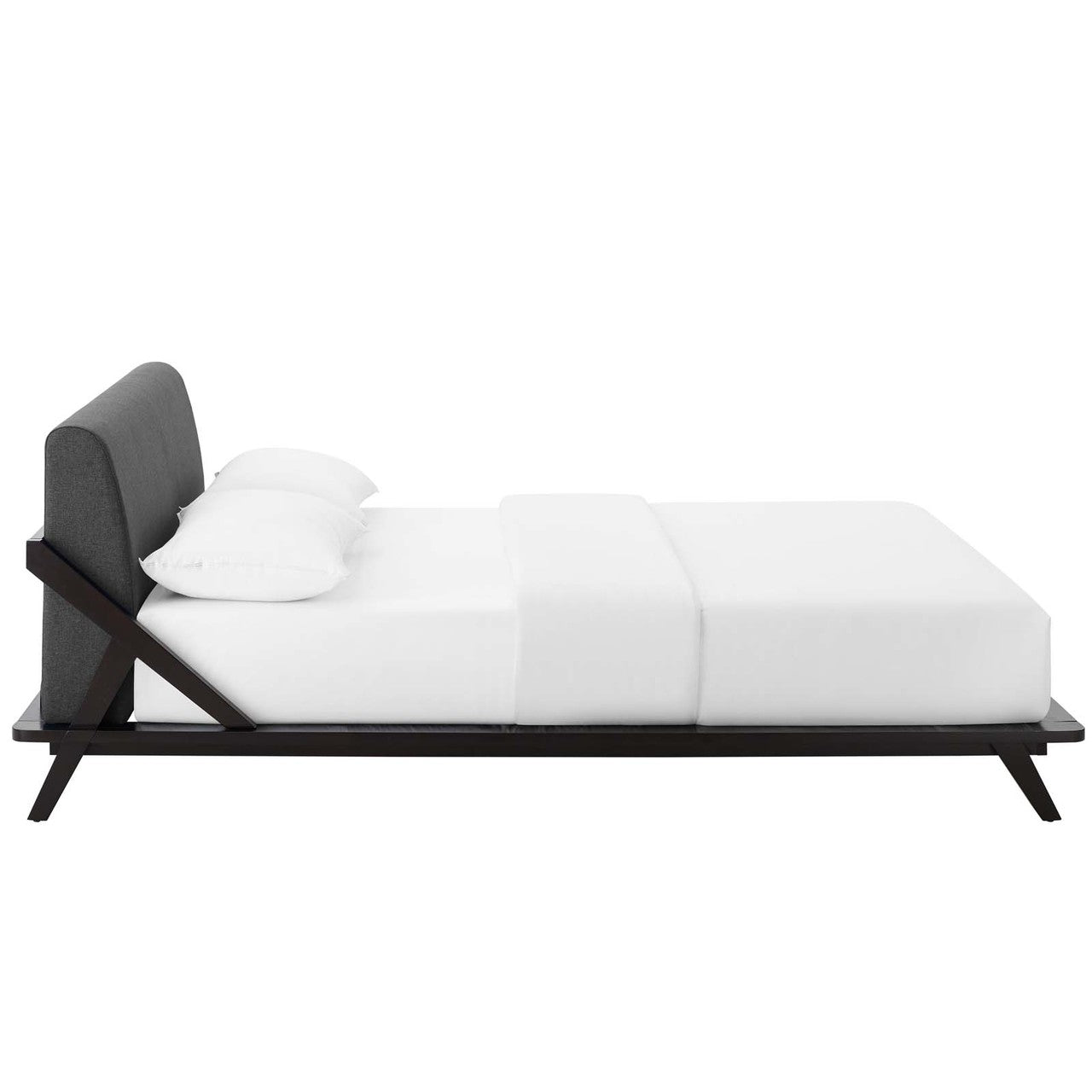 Luella Queen Upholstered Fabric Platform Bed, Queen Size, Wood Fabric, Natural Brown Grey Gray, 15536