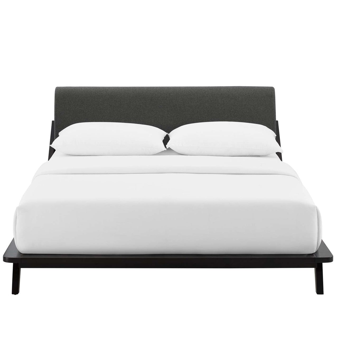Luella Queen Upholstered Fabric Platform Bed, Queen Size, Wood Fabric, Natural Brown Grey Gray, 15536