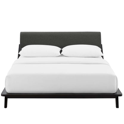 Luella Queen Upholstered Fabric Platform Bed, Queen Size, Wood Fabric, Natural Brown Grey Gray, 15536