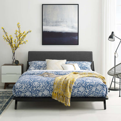 Luella Queen Upholstered Fabric Platform Bed, Queen Size, Wood Fabric, Natural Brown Grey Gray, 15536