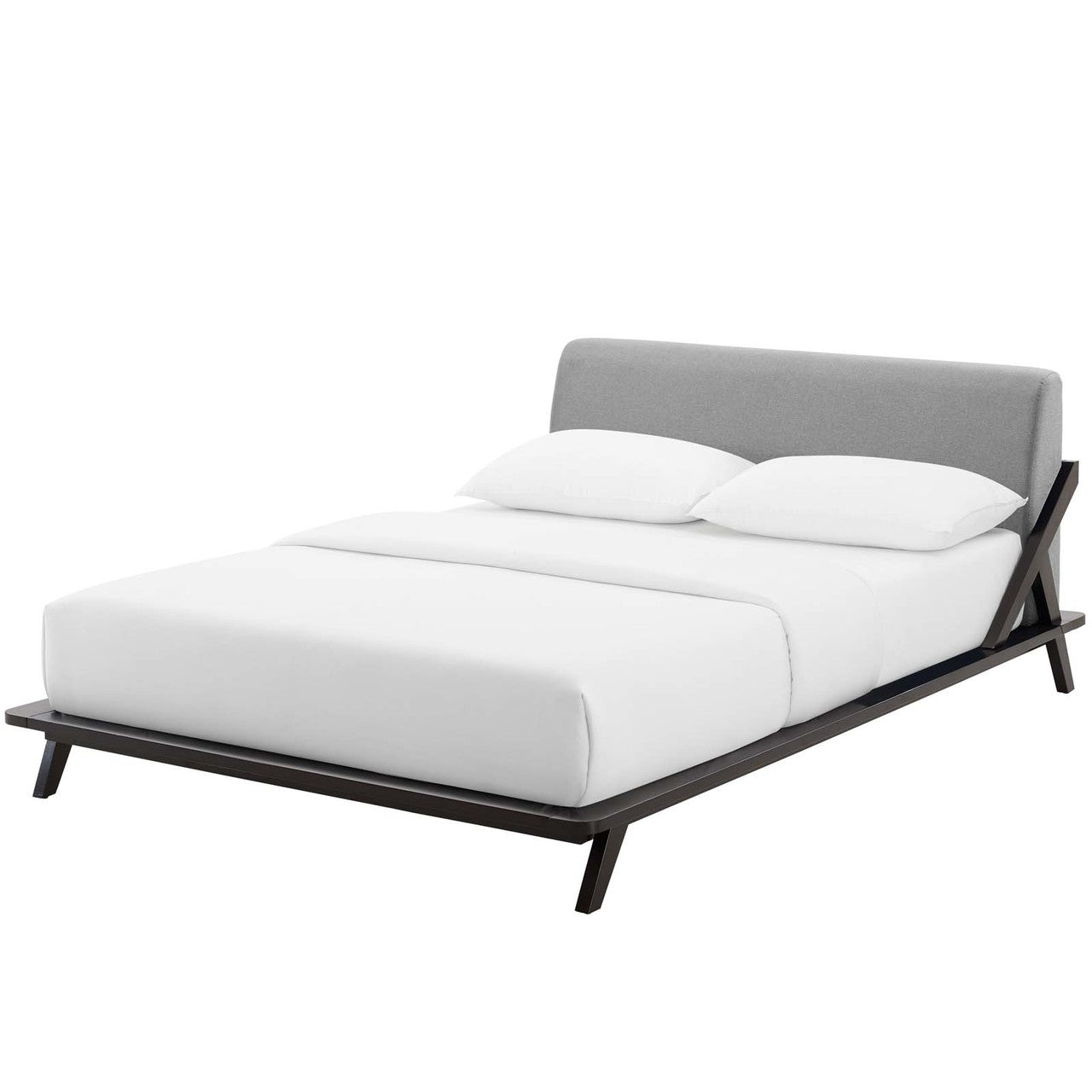 Luella Queen Upholstered Fabric Platform Bed, Queen Size, Wood Fabric, Natural Brown Grey Gray, 15537