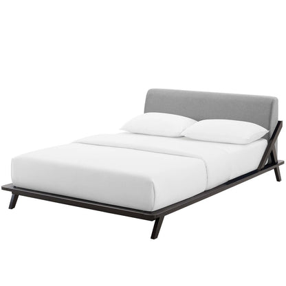 Luella Queen Upholstered Fabric Platform Bed, Queen Size, Wood Fabric, Natural Brown Grey Gray, 15537