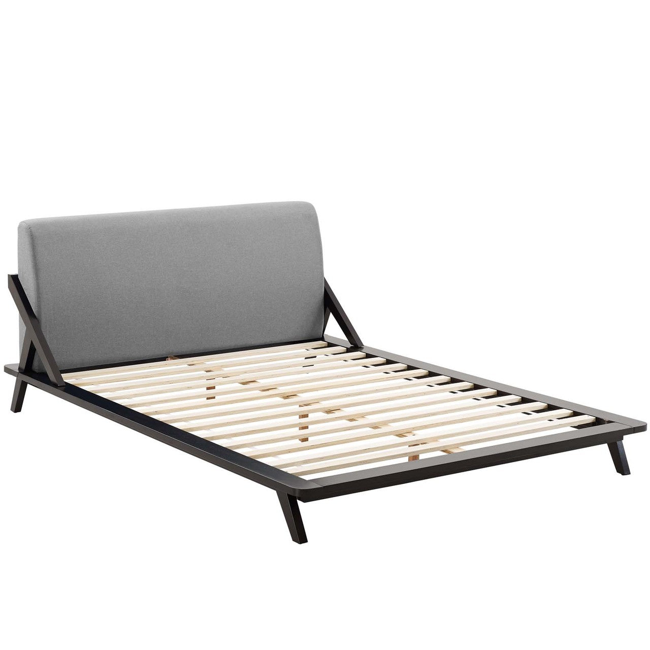 Luella Queen Upholstered Fabric Platform Bed, Queen Size, Wood Fabric, Natural Brown Grey Gray, 15537