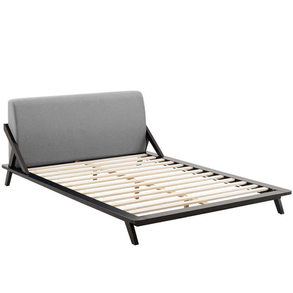 Luella Queen Upholstered Fabric Platform Bed, Queen Size, Wood Fabric, Natural Brown Grey Gray, 15537