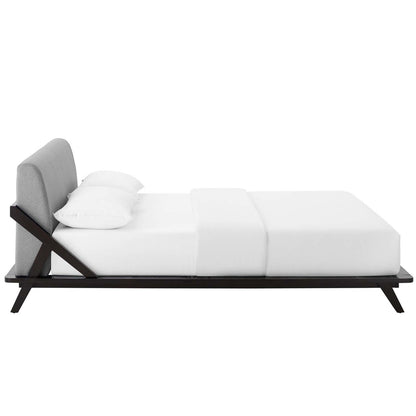 Luella Queen Upholstered Fabric Platform Bed, Queen Size, Wood Fabric, Natural Brown Grey Gray, 15537