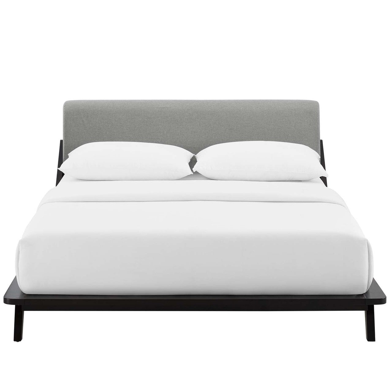 Luella Queen Upholstered Fabric Platform Bed, Queen Size, Wood Fabric, Natural Brown Grey Gray, 15537