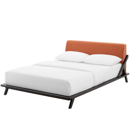 Luella Queen Upholstered Fabric Platform Bed, Queen Size, Wood Fabric, Natural Brown Orange, 15538