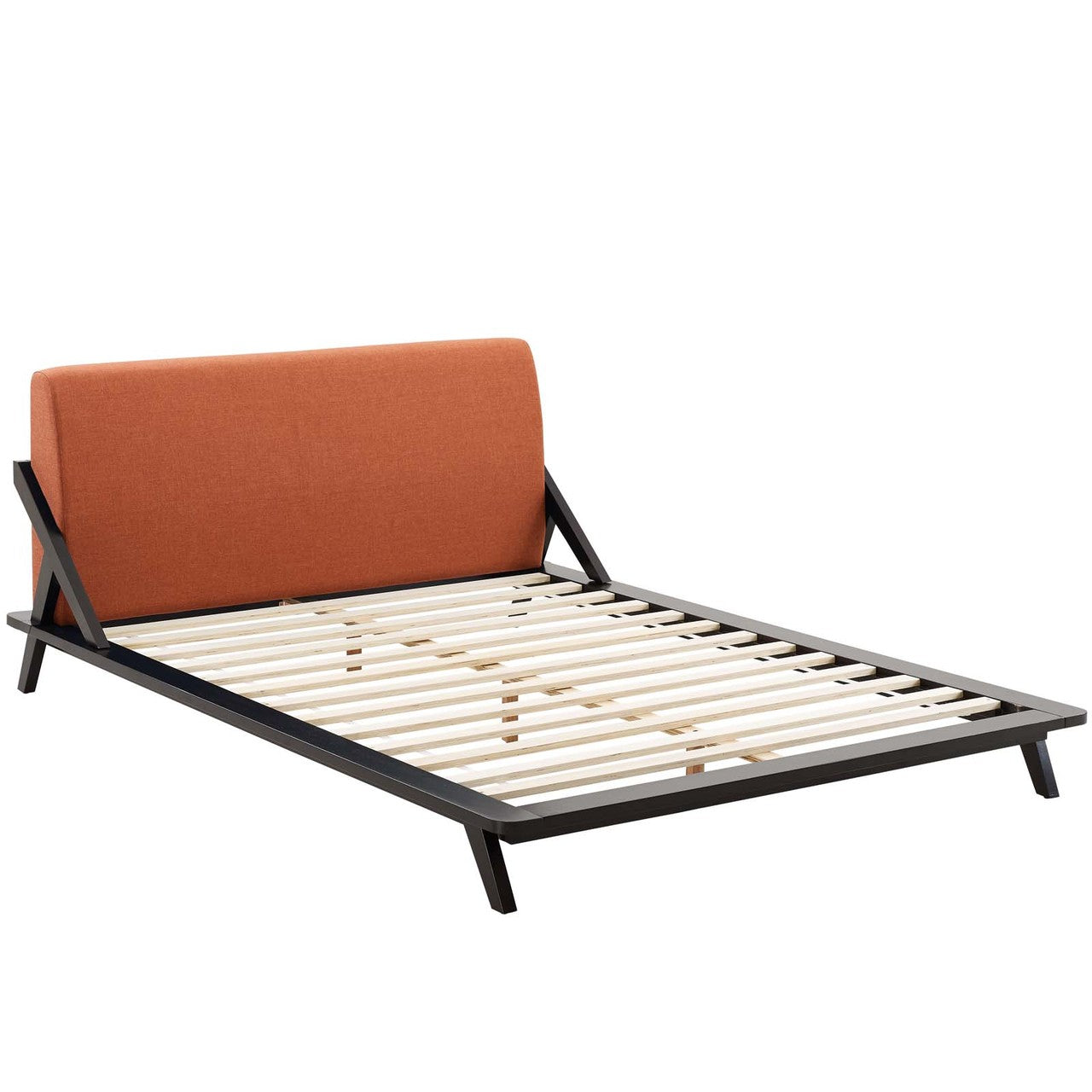 Luella Queen Upholstered Fabric Platform Bed, Queen Size, Wood Fabric, Natural Brown Orange, 15538