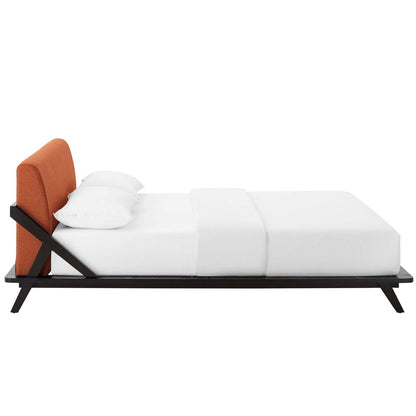 Luella Queen Upholstered Fabric Platform Bed, Queen Size, Wood Fabric, Natural Brown Orange, 15538