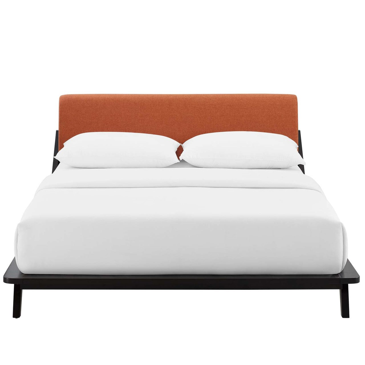 Luella Queen Upholstered Fabric Platform Bed, Queen Size, Wood Fabric, Natural Brown Orange, 15538