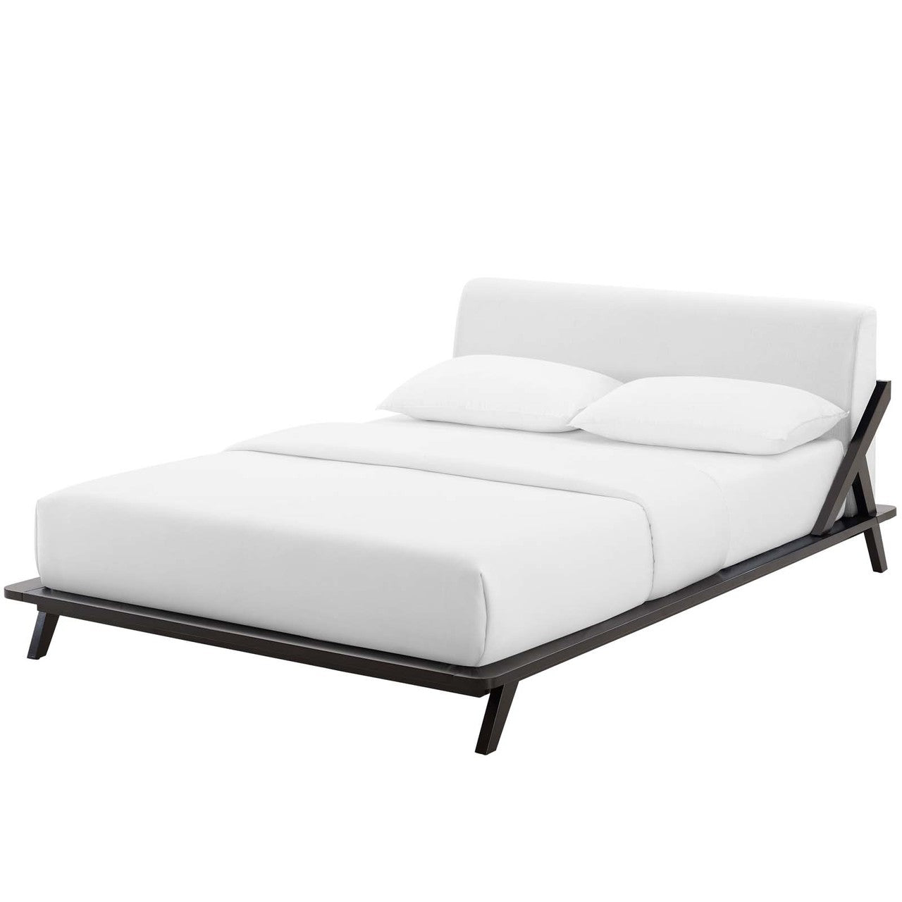 Luella Queen Upholstered Fabric Platform Bed, Queen Size, Wood, Natural Brown White, 15540