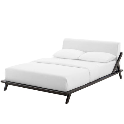 Luella Queen Upholstered Fabric Platform Bed, Queen Size, Wood, Natural Brown White, 15540