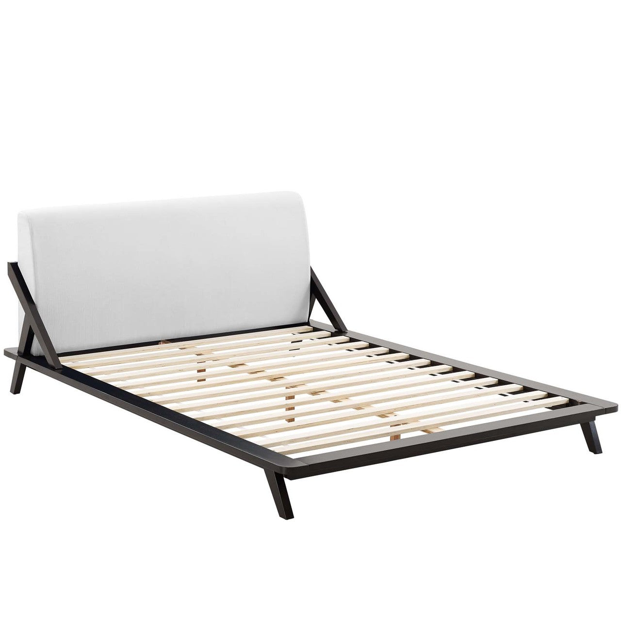 Luella Queen Upholstered Fabric Platform Bed, Queen Size, Wood, Natural Brown White, 15540