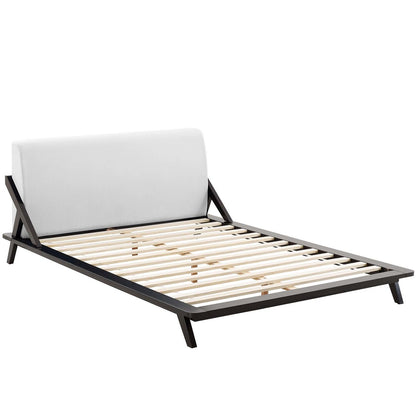 Luella Queen Upholstered Fabric Platform Bed, Queen Size, Wood, Natural Brown White, 15540