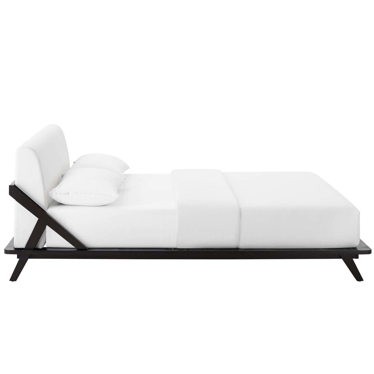Luella Queen Upholstered Fabric Platform Bed, Queen Size, Wood, Natural Brown White, 15540