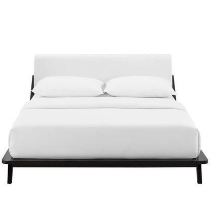 Luella Queen Upholstered Fabric Platform Bed, Queen Size, Wood, Natural Brown White, 15540