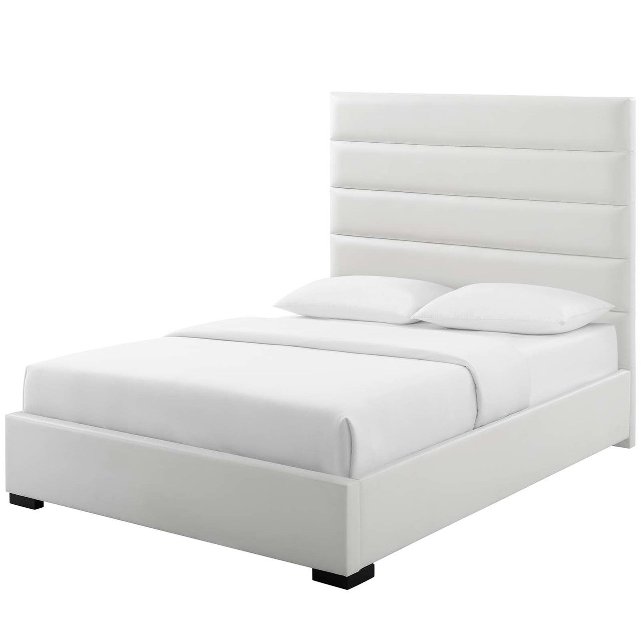 Genevieve Queen Faux Leather Platform Bed, Queen Size, Faux Vinyl Leather, White, 15541