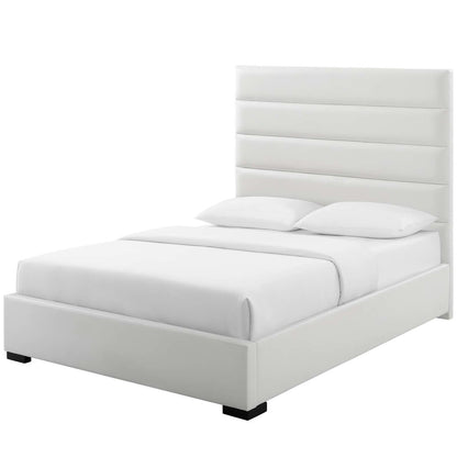 Genevieve Queen Faux Leather Platform Bed, Queen Size, Faux Vinyl Leather, White, 15541
