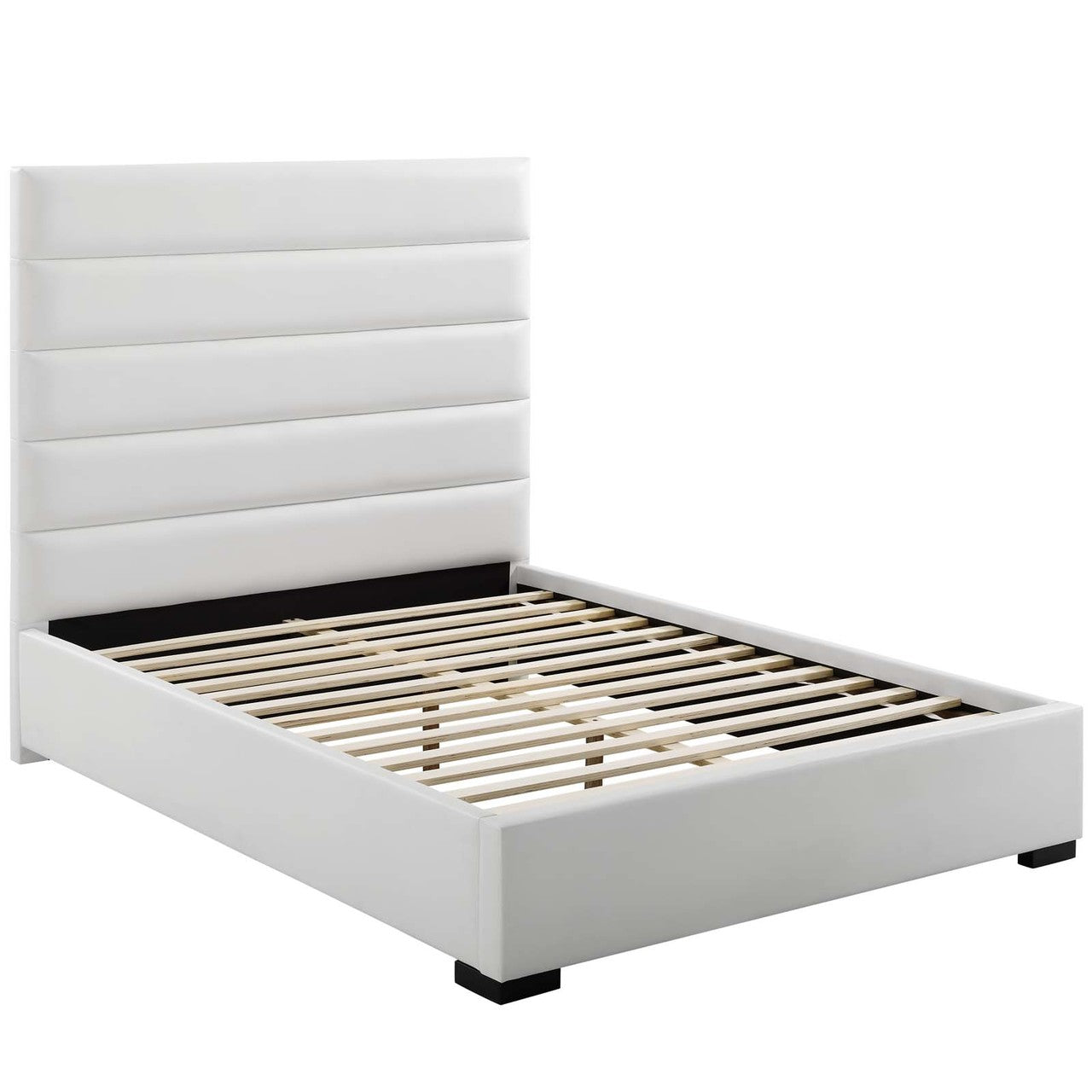 Genevieve Queen Faux Leather Platform Bed, Queen Size, Faux Vinyl Leather, White, 15541