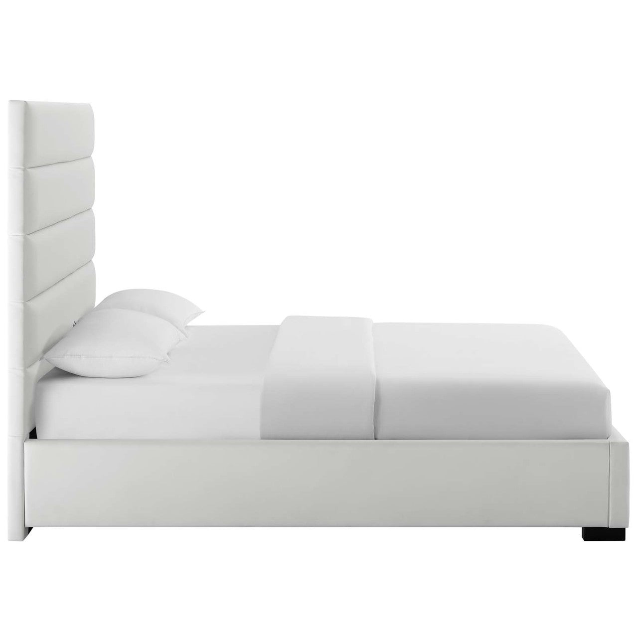 Genevieve Queen Faux Leather Platform Bed, Queen Size, Faux Vinyl Leather, White, 15541