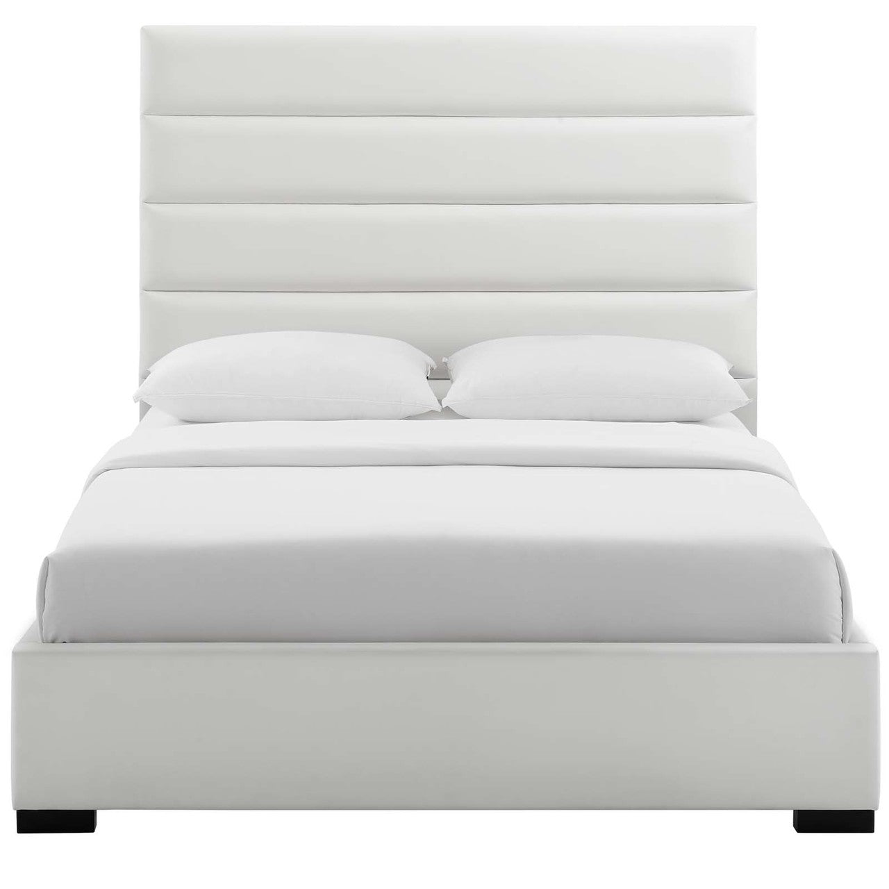 Genevieve Queen Faux Leather Platform Bed, Queen Size, Faux Vinyl Leather, White, 15541