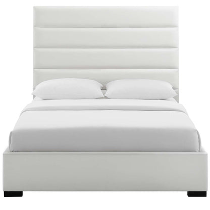 Genevieve Queen Faux Leather Platform Bed, Queen Size, Faux Vinyl Leather, White, 15541