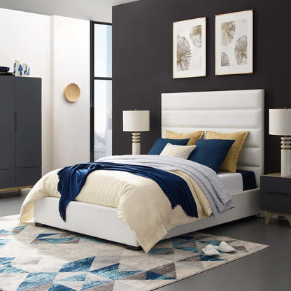 Genevieve Queen Faux Leather Platform Bed, Queen Size, Faux Vinyl Leather, White, 15541
