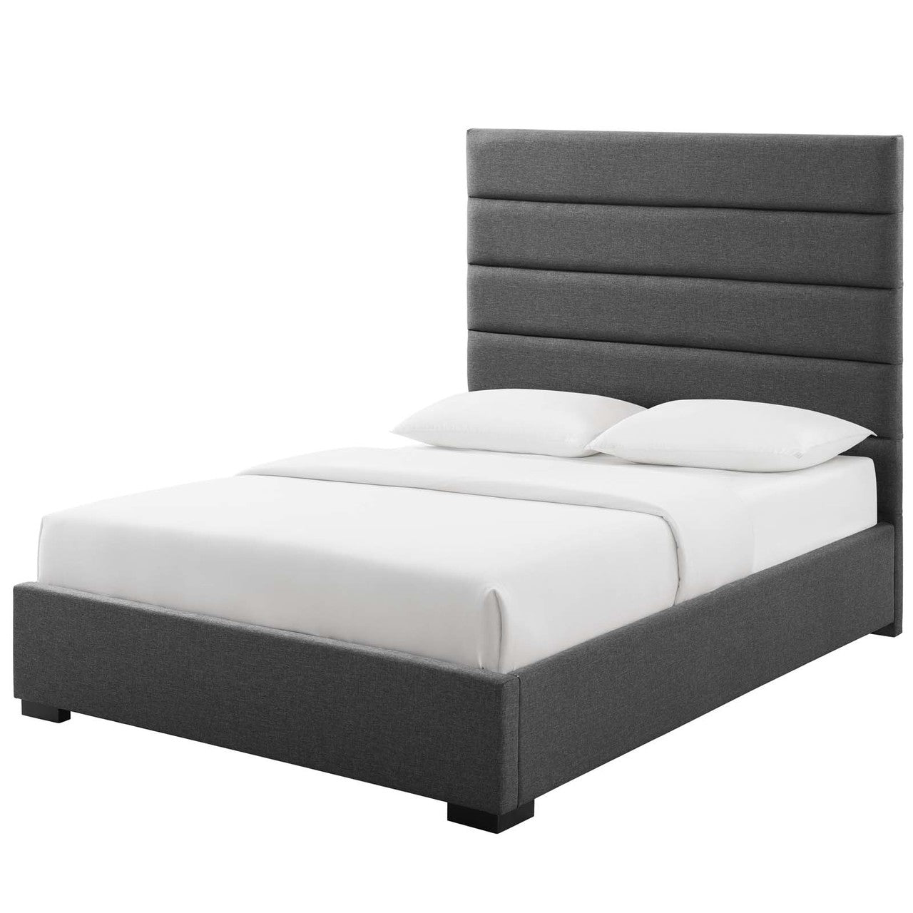 Genevieve Queen Upholstered Fabric Platform Bed, Queen Size, Fabric, Grey Gray, 15544