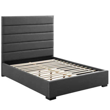 Genevieve Queen Upholstered Fabric Platform Bed, Queen Size, Fabric, Grey Gray, 15544