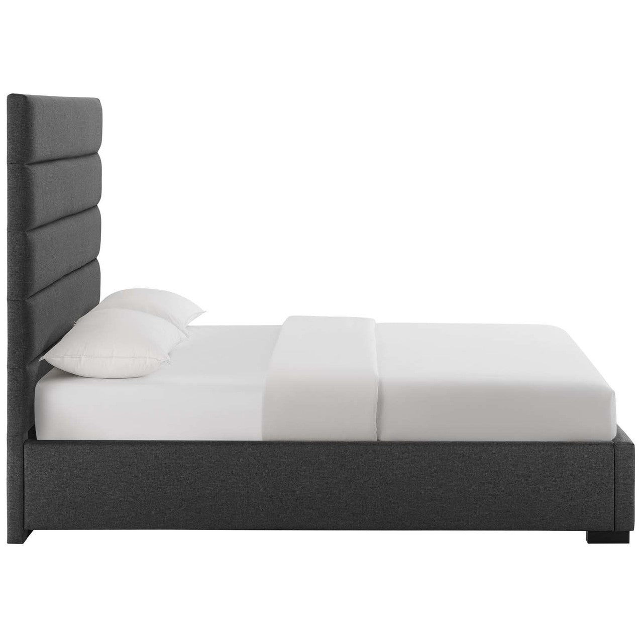 Genevieve Queen Upholstered Fabric Platform Bed, Queen Size, Fabric, Grey Gray, 15544