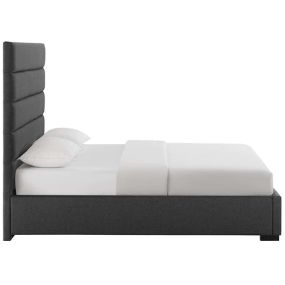 Genevieve Queen Upholstered Fabric Platform Bed, Queen Size, Fabric, Grey Gray, 15544