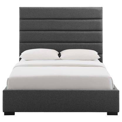 Genevieve Queen Upholstered Fabric Platform Bed, Queen Size, Fabric, Grey Gray, 15544