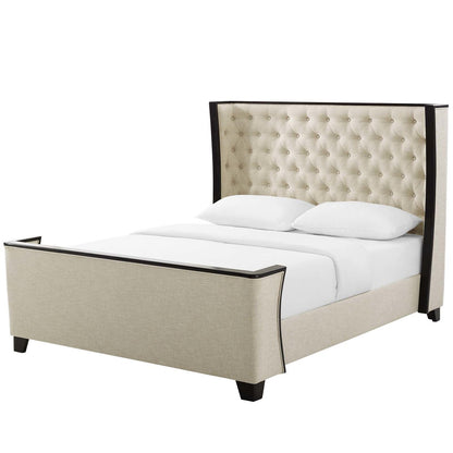 Galia Queen Upholstered Linen Fabric Platform Bed, Queen Size, Fabric, Beige, 15545