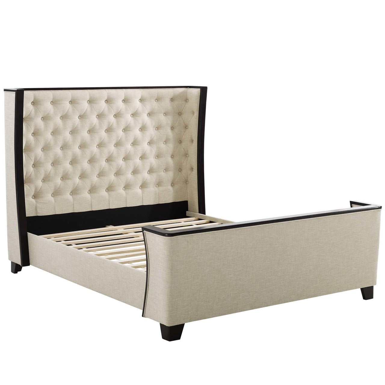 Galia Queen Upholstered Linen Fabric Platform Bed, Queen Size, Fabric, Beige, 15545
