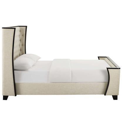 Galia Queen Upholstered Linen Fabric Platform Bed, Queen Size, Fabric, Beige, 15545