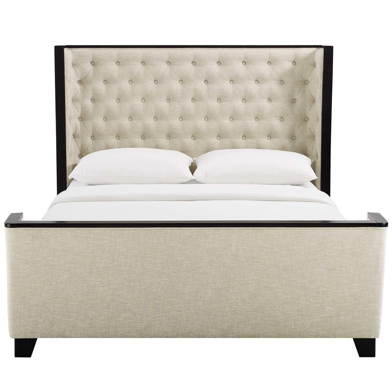 Galia Queen Upholstered Linen Fabric Platform Bed, Queen Size, Fabric, Beige, 15545