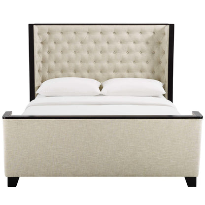Galia Queen Upholstered Linen Fabric Platform Bed, Queen Size, Fabric, Beige, 15545